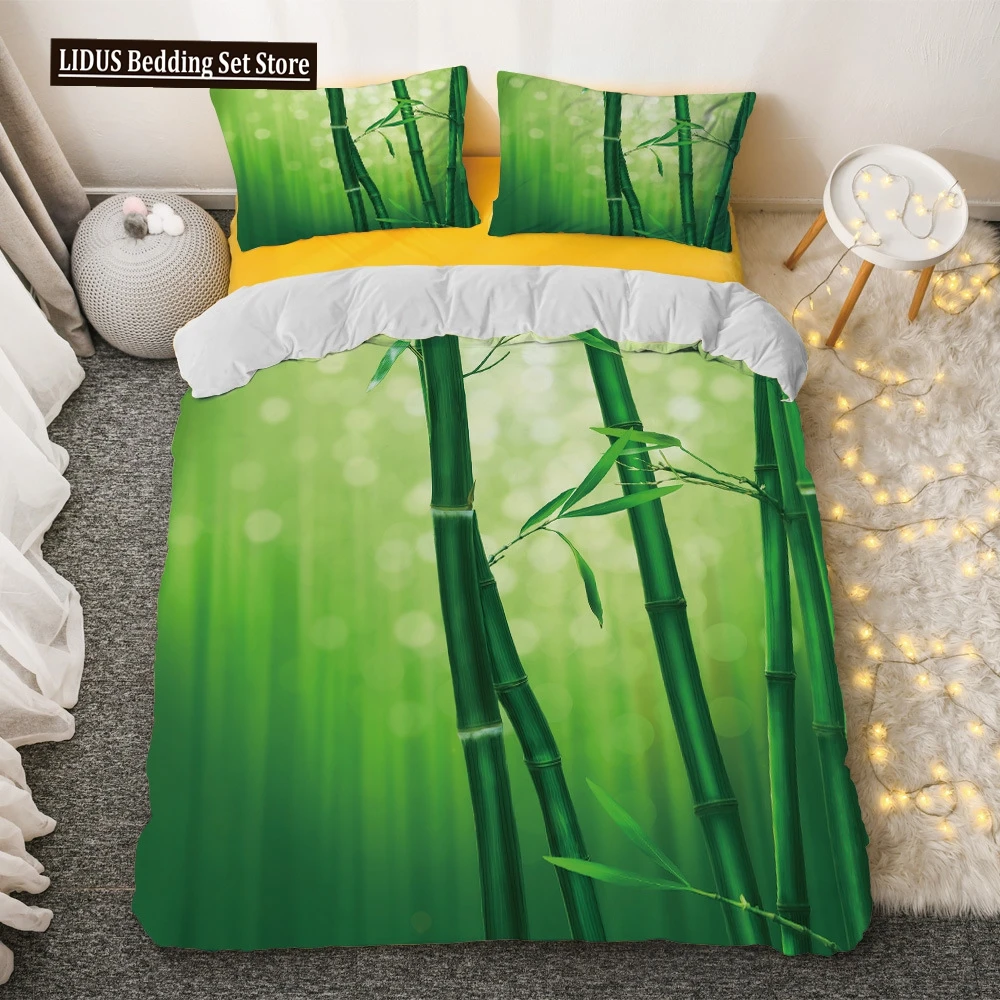 

Bamboo Duvet Cover Set Green Nature Plant King Size Polyester Comforter Cover With Pillowcase For Kids Boys Girls Bedding Set