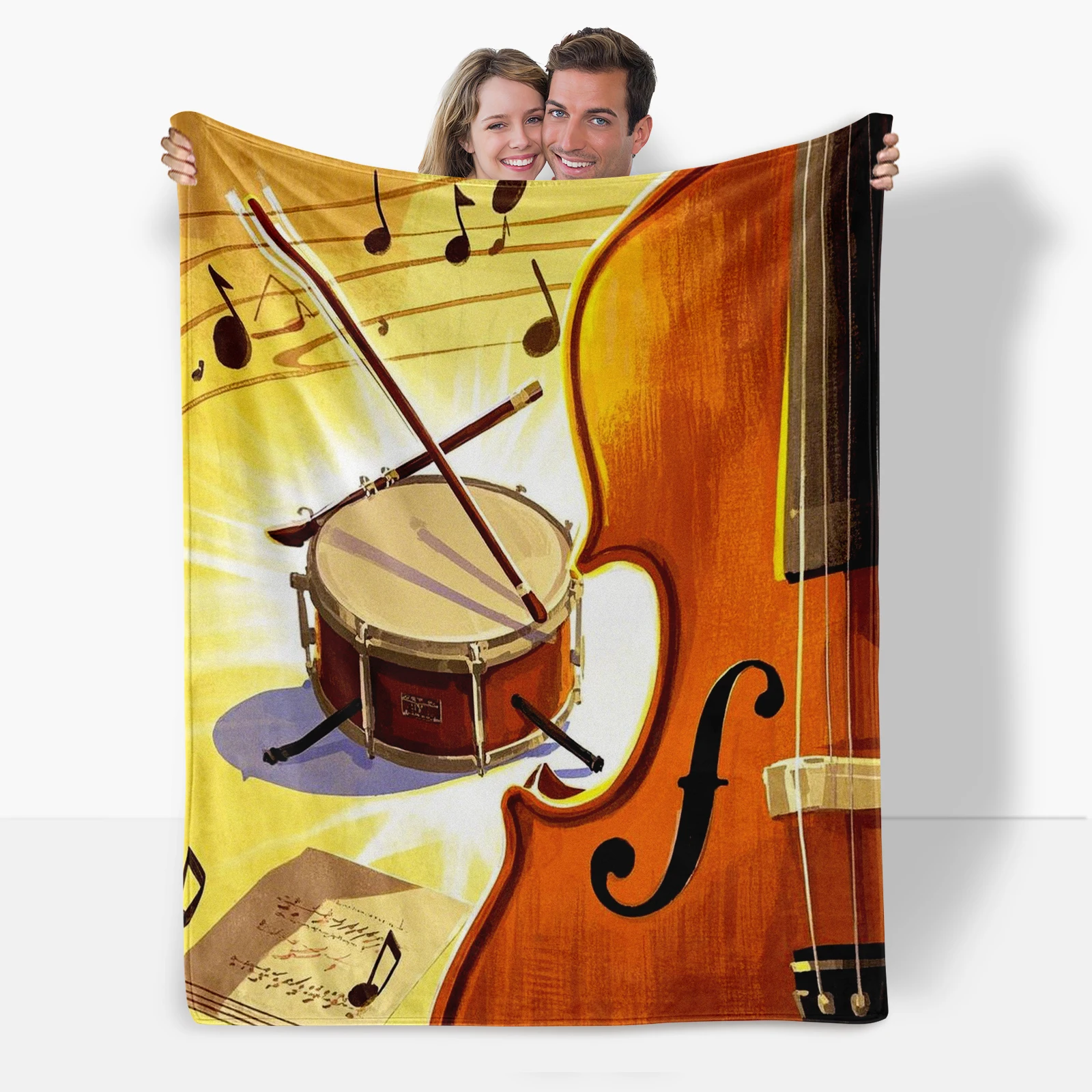 Adorable Cello And Small Drum Theme Blanket, Perfect For Decorating Homes And Gifting.