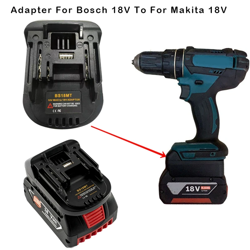 BS18MT For Bosch 18V BAT619G/620 Batteries Convert To For Makita 18V With USB Adapter Converter BL1860 Lithium Battery