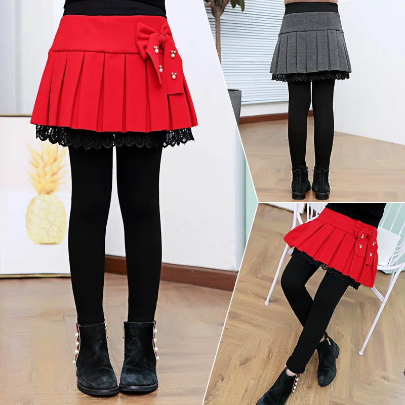 

Autumn Winter Children Slim Fit Leggings Pants with Skirt for Girls Pantskirt Elegant Kids Cotton Long Tight Skirt Skirtpants