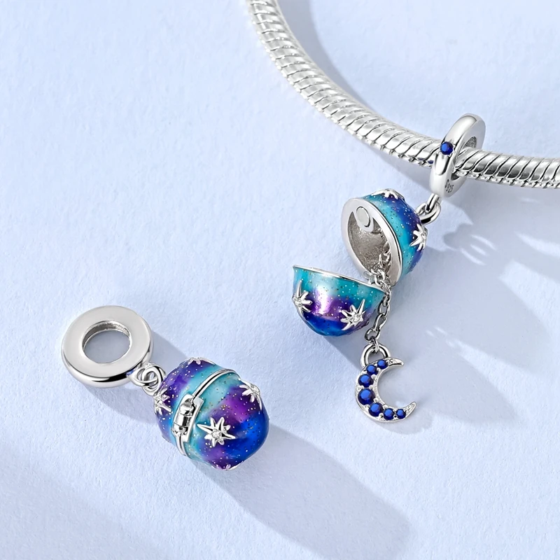 Original 925 Sterling Silver Charm Beads Fun Star Moon Easter Egg Sweet Love Chocolate Pendant For Bracelet DIY Jewelry image 4