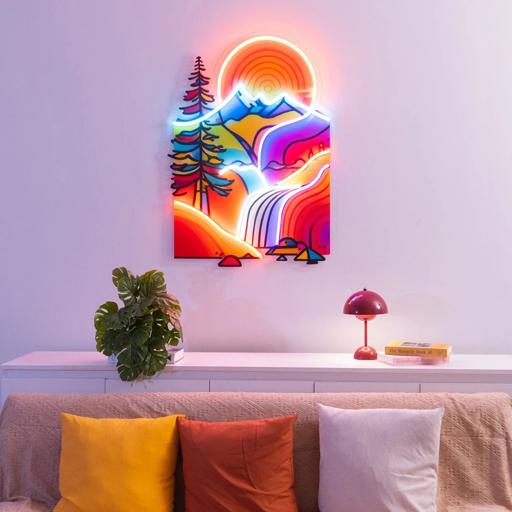 Abstract Landscape Painting Neon Artwork Acrylic Led Light Custom Living Room Bedroom Decoration Neon Sign Home Room Bar Decor