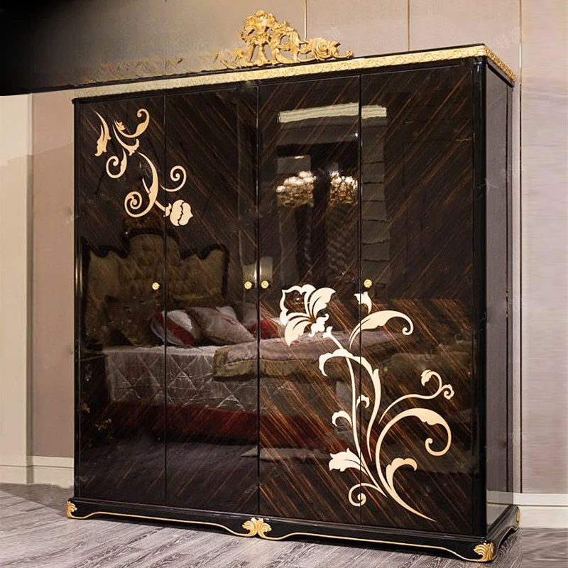 French Italian carved wardrobe home bedroom neoclassical four-door large wardrobe locker