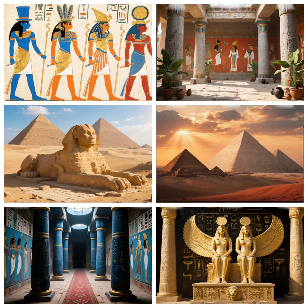 

Egyptian Pyramids Backdrop Desert Photography Background Travel Aesthetic Photo Studio Wall Decor Egyptian statue Banner Props