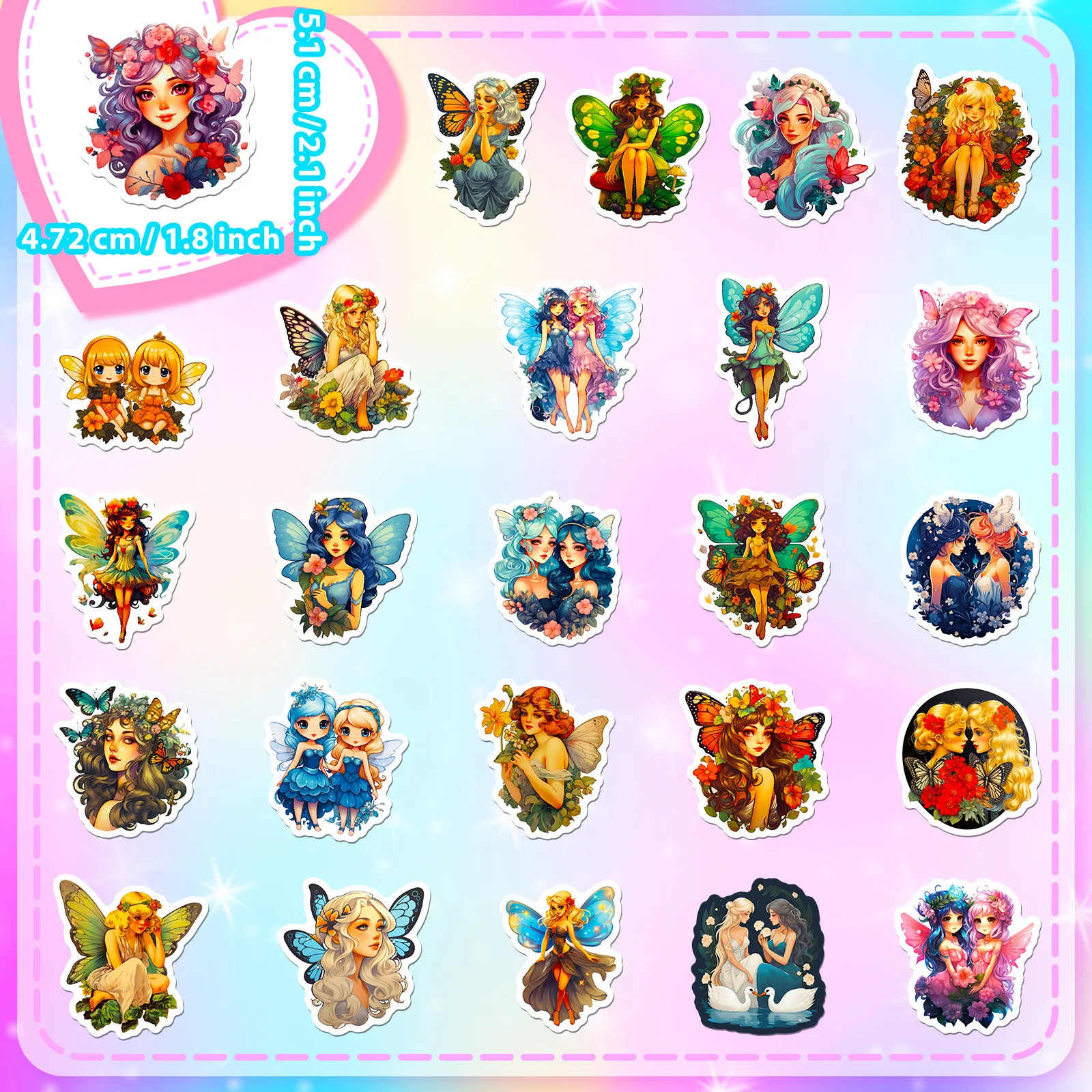 10/25/50pcs Aesthetic Butterfly Fairy Stickers Graffiti Pixie for DIY  Scrapbook Stationery Suitcase Water Bottle Phone Laptop