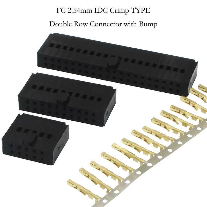 10 Uds FC 2,54mm IDC tipo engarzado conector de doble fila con golpe 6/8/10/12/14/16/18/20/24/26/30/40/50/60/64P conector DC6