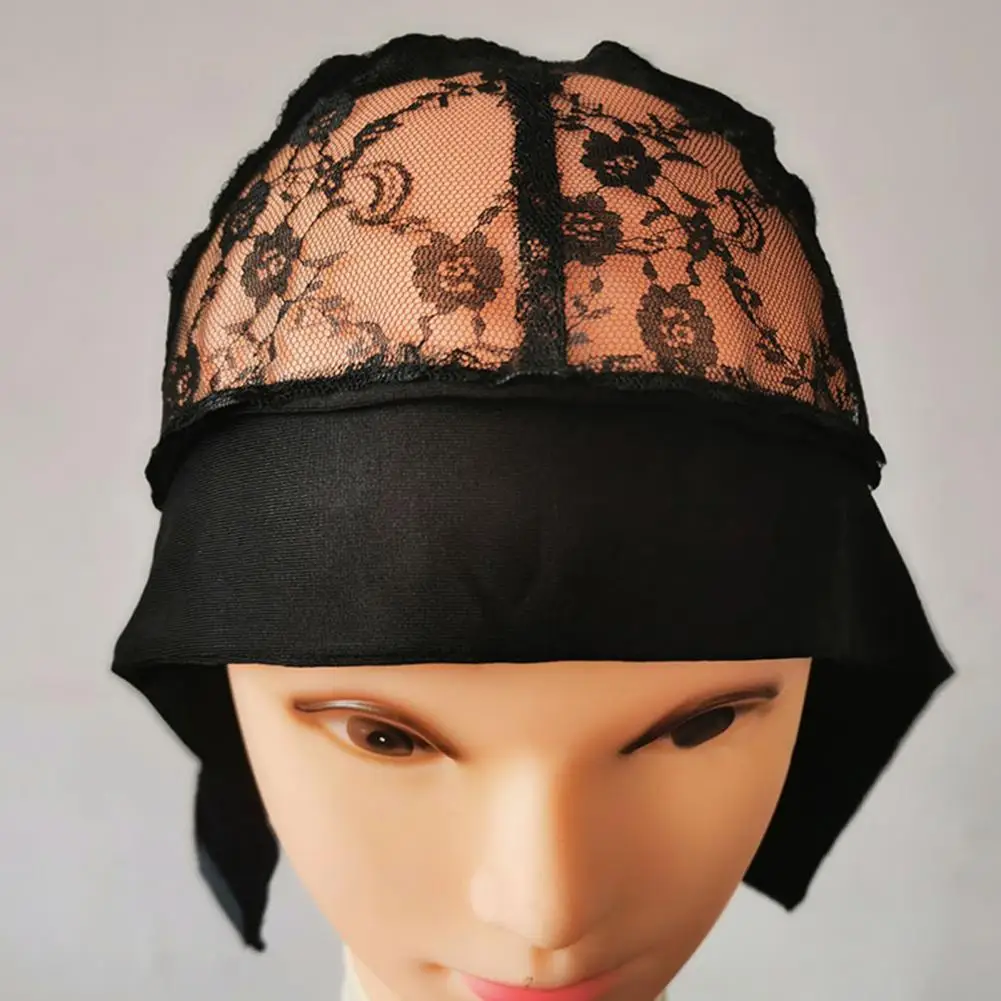 

Hairnet Black French Net with Fastener Tape Elastic Ice Silk Trim Hollow Embroidery Lace Flower Wig Fixing Hairnet
