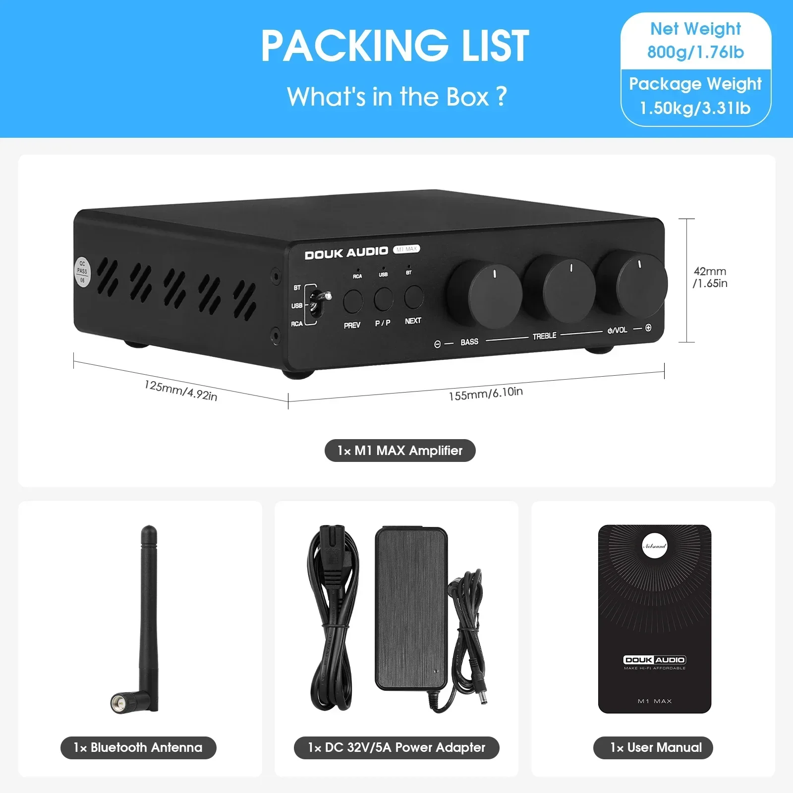 Douk Audio M1MAX الرقمية TPA3255 مكبر للصوت HiFi بلوتوث استقبال المنزل ستيريو الطاقة أمبير مشغل USB 300 واط لمكبر الصوت