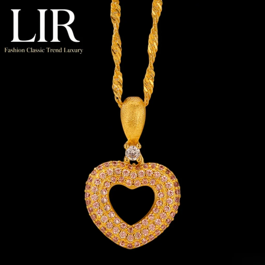 

LIR Fadeless Hollow Heart Necklace: Latest Brushed Plating, Zircon Inlaid, Pink Sweet Love, Women's Trendy Jewelry