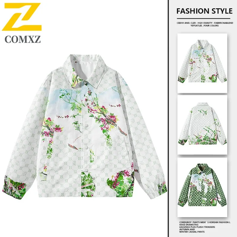 

COMXZ 2025 Unisex Baseball Jacket Korean Streetwear Spring and Autumn Vintage Loose Fit Outerwear waterproof and windproof Coat