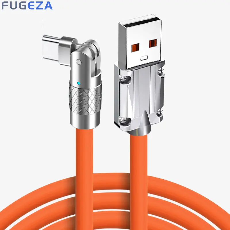 120W 7A Fast Charge Type C Cable 180 Degree Rotation Elbow Cable for Game for Xiaomi Samsung OPPO VIVO Phone Charger USB C Cable