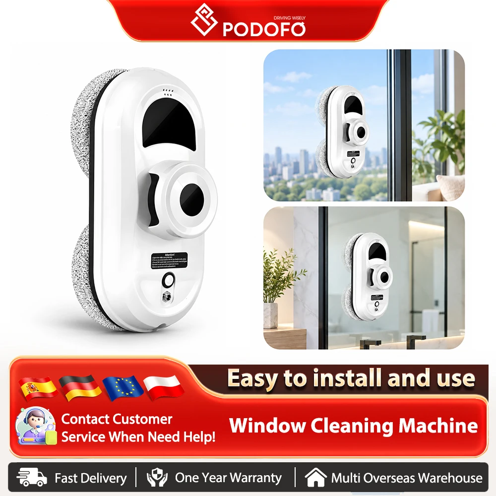 Podofo Window Cleaner 2800Pa Strong Suction Ultrasonic Mist Spray Window Cleaning Robot UPS Power Off Protection for Framed/Frameless Glass Home Glass Cleaning Machine
