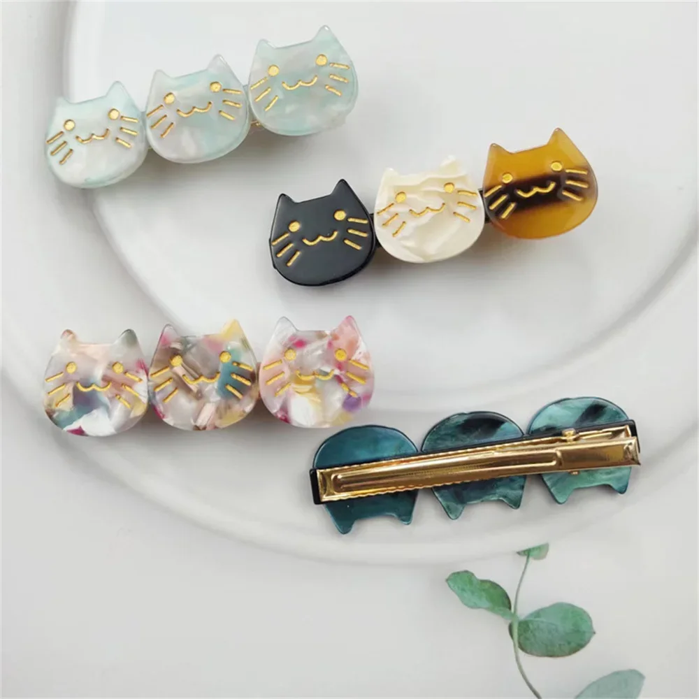 Cute Three Cat Acetate Hair Clips Vintage Animal Hair Accessories for Girls Sweet Colorful Shark Hairpin Ladies\' Fashion Jewelry