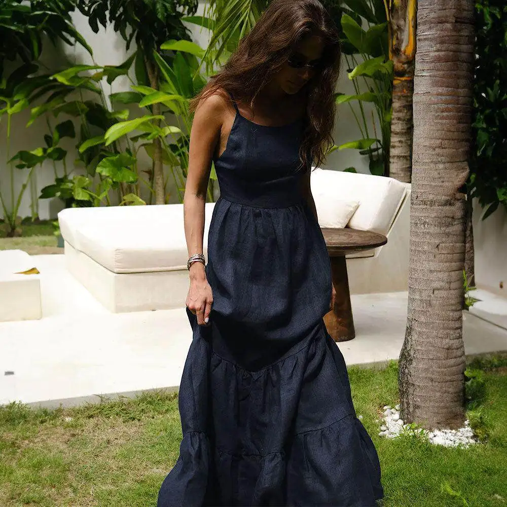 

Sexy Strapless Long Cake Skirt Dress Tied Back Bridesmaid Dress Women's Casual Wear High Waist Vest Top Midi Dress Summer Dress