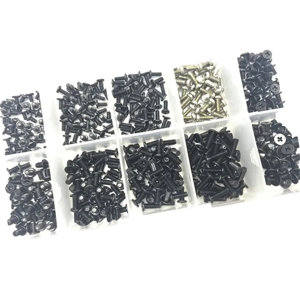 

500Pcs Laptop Screws Set Professional Mini Cross Carbon Steel Repairing Accessory Black Organized Screw Kit for Laptop Repair