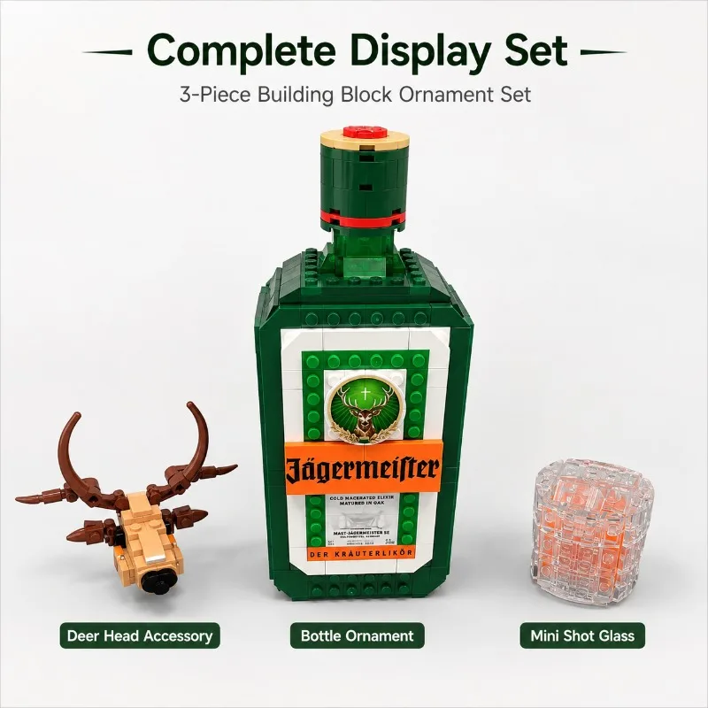 Jagermeister Liquor Bottle Building Blocks Set Mini Bricks with Deer Head Model DIY AssemblyTabletop Decor Adult Hobby Ornaments view 3
