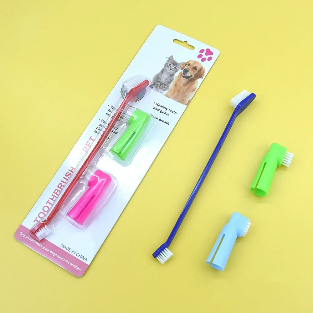 Set Double Head Dog Toothbrush Oral Cleaning Finger Toothbrush Cat Toothbrush Pet Supplies7.27