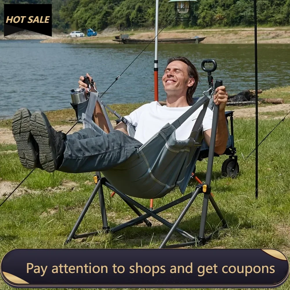 Hammock Camping Chair with Adjustable Backrest, Heavy Duty Folding Hammock Chair Supports 300lbs, Portable Hammock Chair, Grey