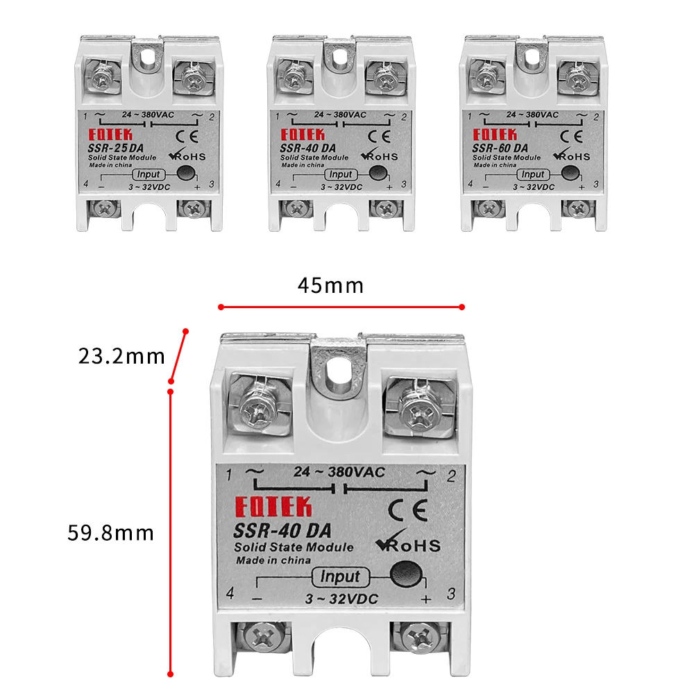 Solid State Relay SSR 10DA 25DA 40DA DC Control AC White Shell Single Phase Without Plastic Cover 3-32V Input DC 24-380V AC Outp