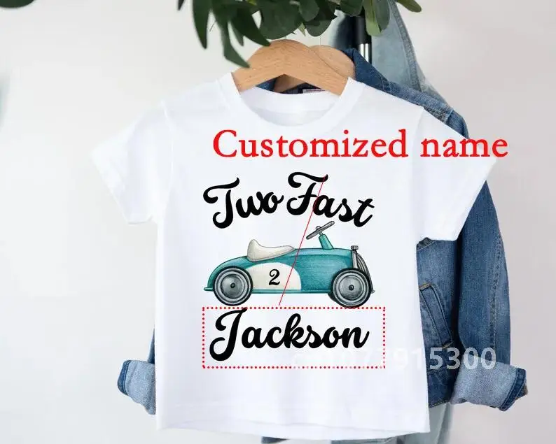 Personlized Name  Race Car 2st Birthday Toddler White Shirt Birthday Gifts Supplies Racecar Birthday Family Party Decorations