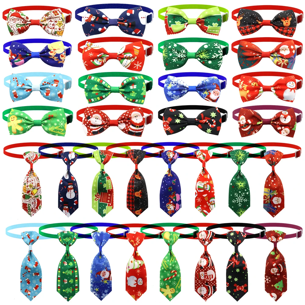 50/100Pcs Christmas Dog Grooming Bows Xmas Pet Bowknot Bowties Adjustable Collar Cat Dog Accessories Bow ties For Small Pets