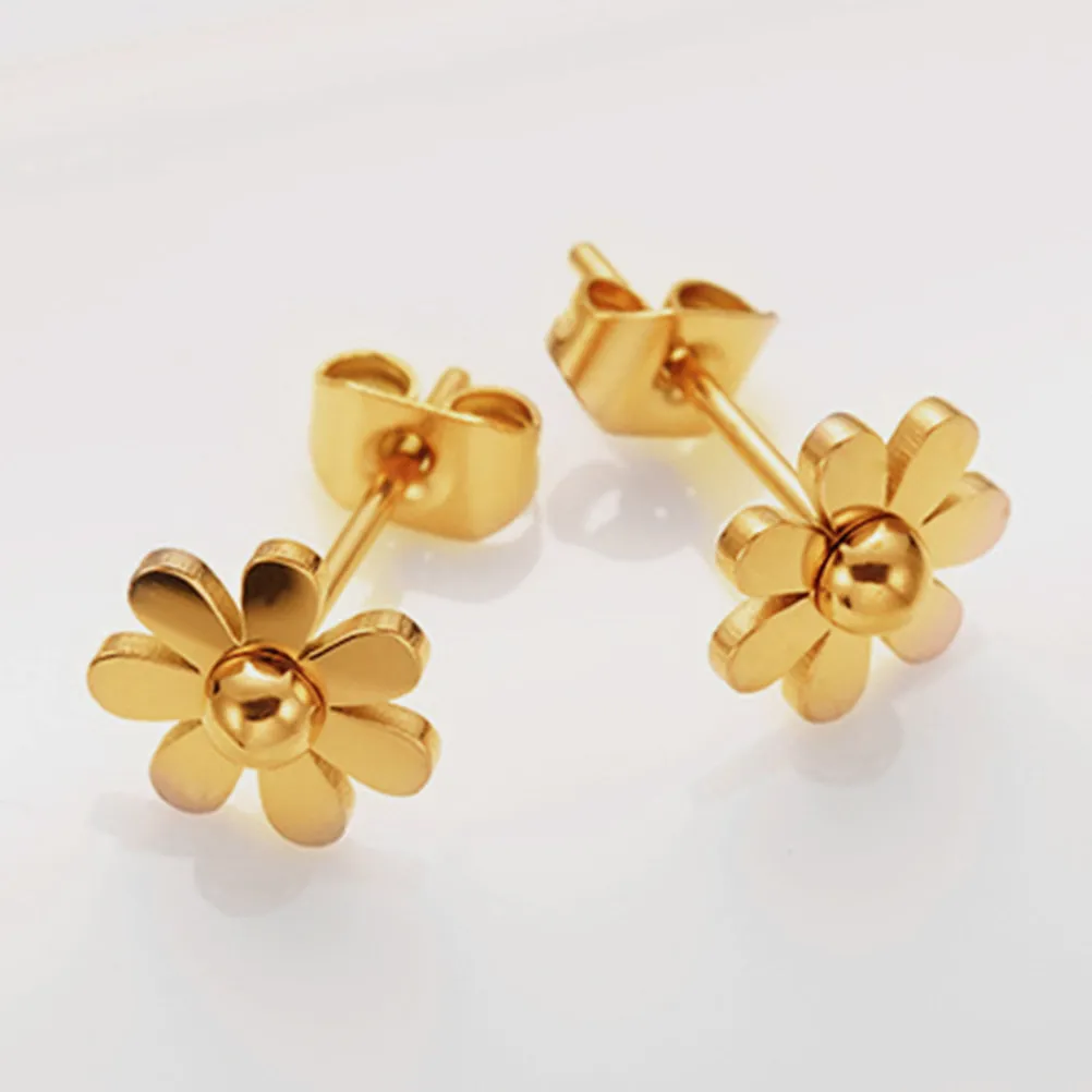 Golden Daisy Ear Studs Stainless Steel Women Girls Fashion Flower Earrings Adorable Minimalist Design Symbol of Joy