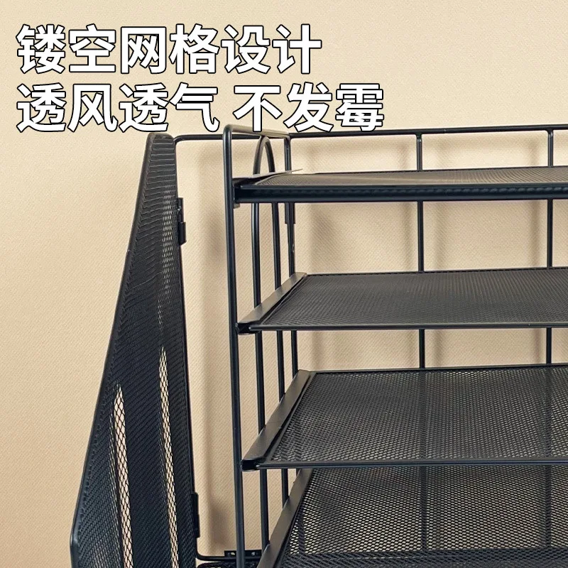 Carbon Steel Desktop File Rack Multi Layer A4 A5 A6 Document Organizer Shelf for Office Desk Stationery Storage, No Drill Free