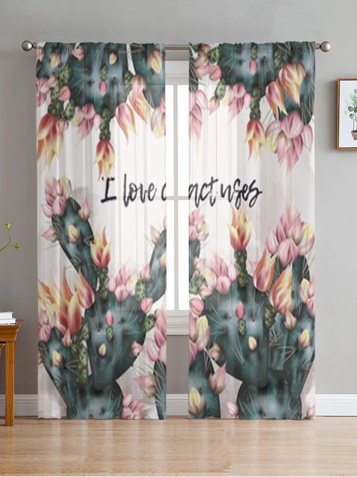 Beautiful Cactus Pattern Sheer Curtains Bedroom Voile Curtain Living Room Window Sheer Curtains Kitchen Tulle Drapes