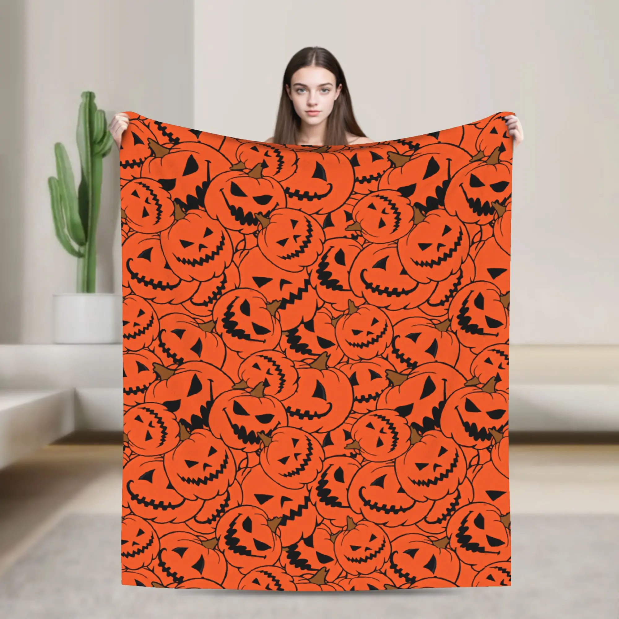 Halloween Jack O Lantern Pumpkin Seamless Pattern Flannel Blanket Boy Girl  Soft Bedding Throws Winter Bedspread Sofa Bed Cover