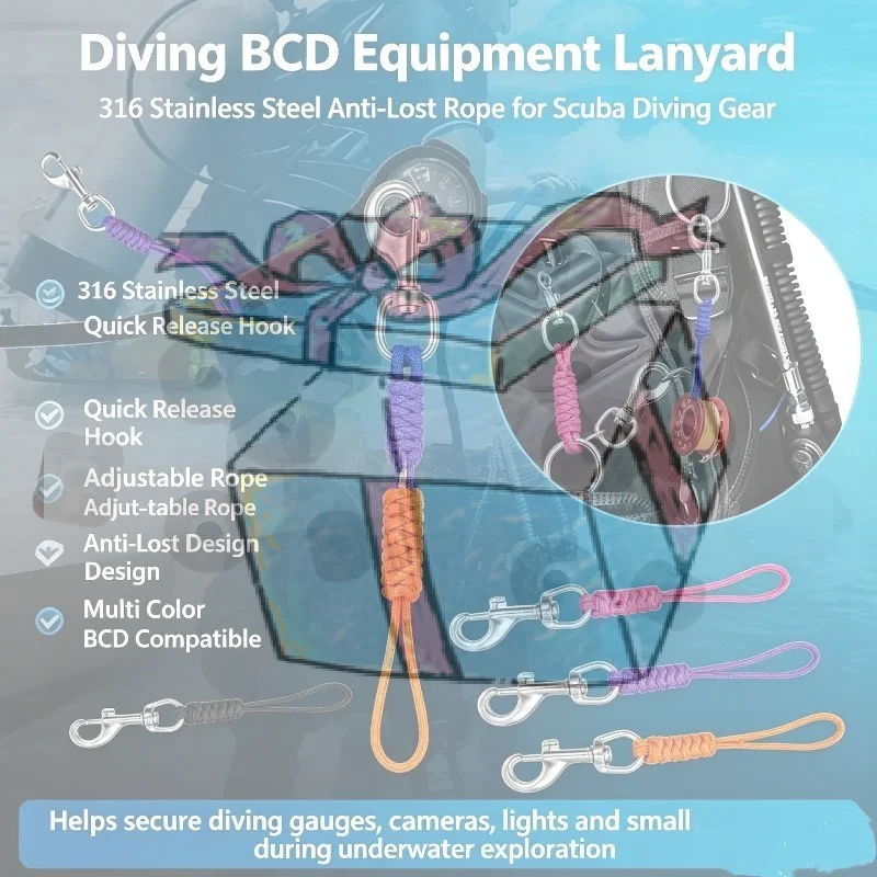 1Pcs Underwater Diving Lanyard BCD Anti-lost Safety Rope Diving Swival Bolt Snap Hook For Flashlight Camera DSMB Light Knife