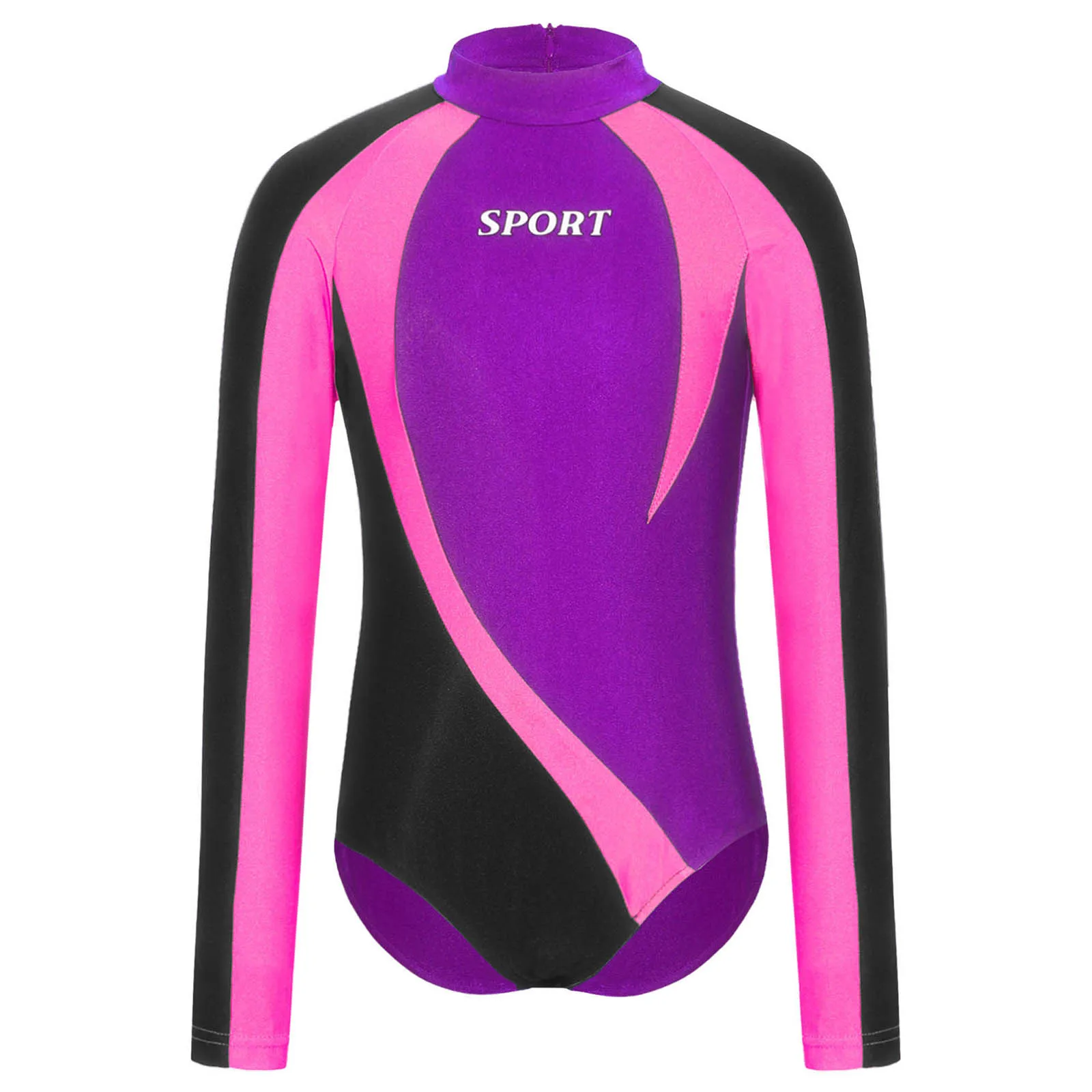 أطفال بنين الجمباز ملابس السباحة لرقص الباليه كم طويل الظهر البريدي قابلة للفتح المنشعب ملابس رقص الجمباز بذلة السباحة Rashguard #6