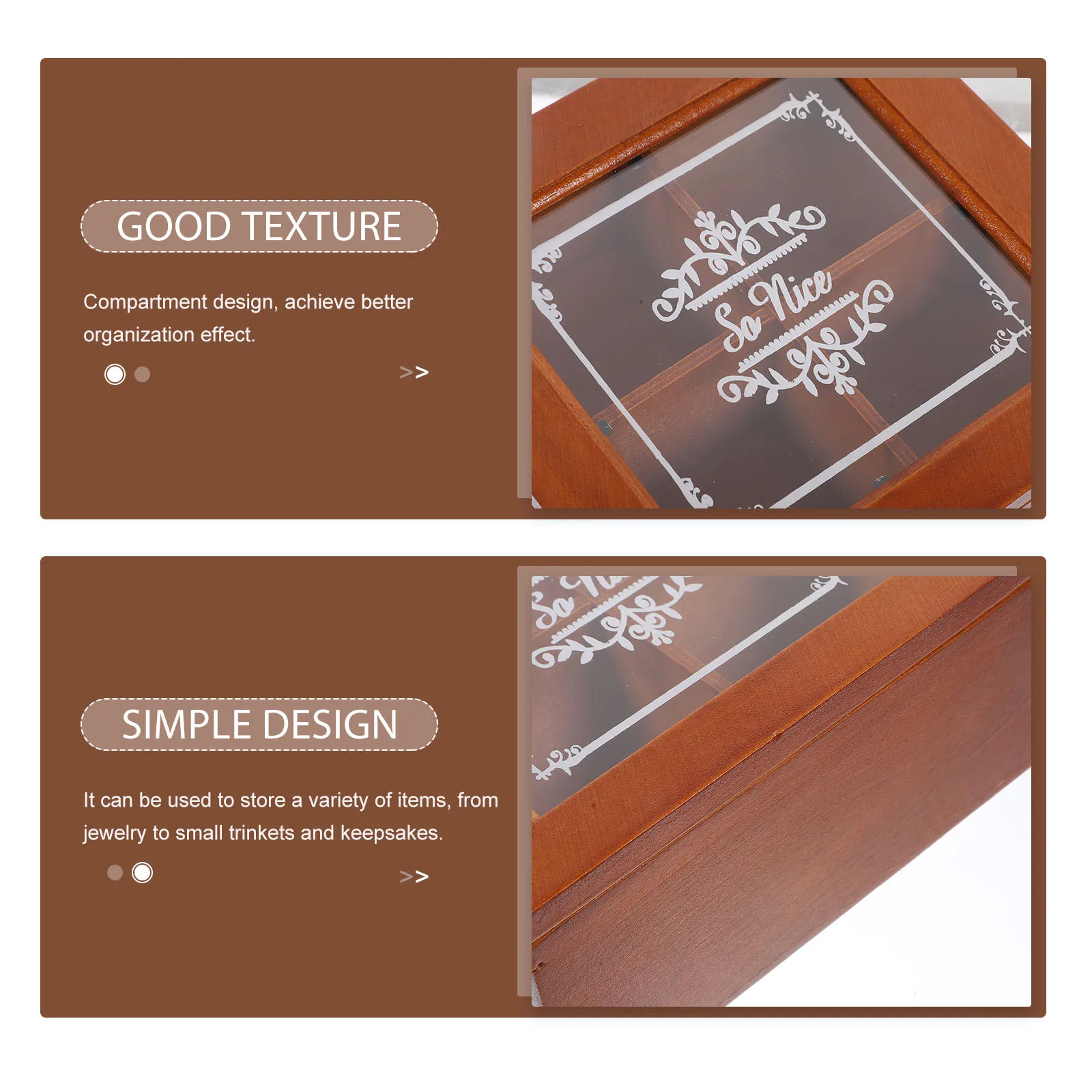 Wooden Jewelry Box With Compartments Vintage Storage Case For Earrings Rings Pendants Trinkets Desktop Organizer Holder