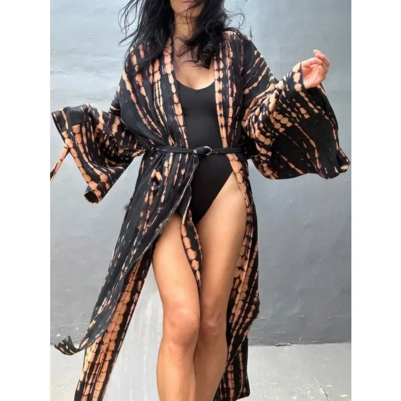 Plus Size New Women's Printed Cardigans Casual Loose Sun Protection Beach Bikini Swimsuit Cover Ups Tops