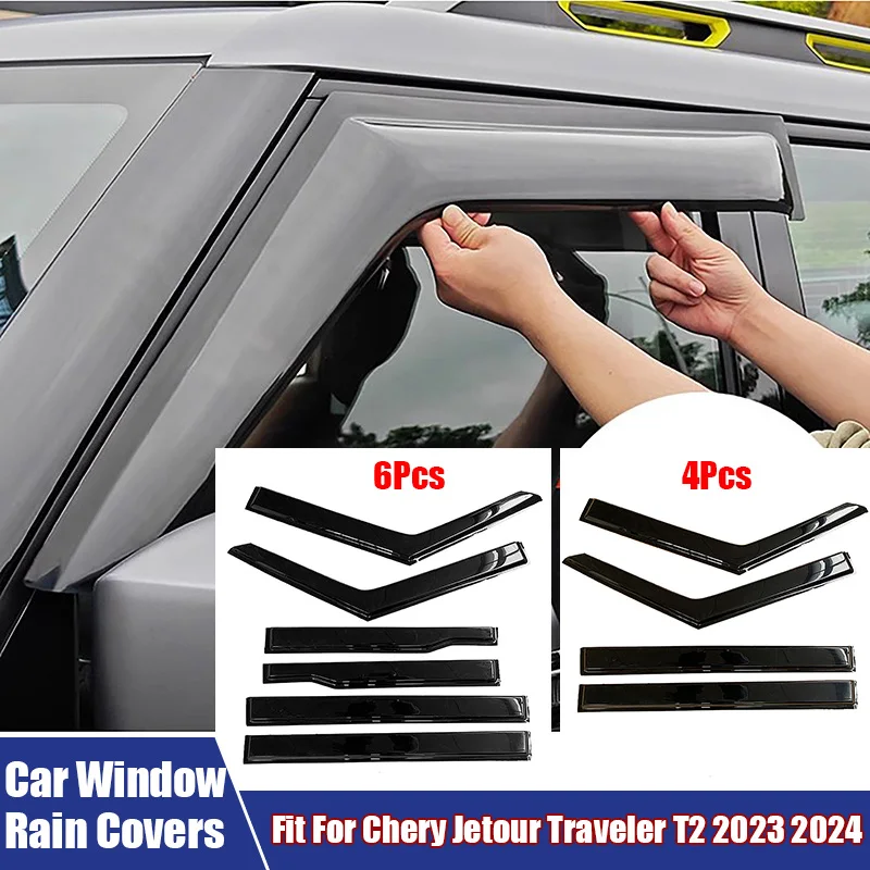 

4/6Pcs Car Door Window Rain Covers Fit For Chery Jetour Traveler T2 2023 2024 Car Accessories Window Protective Awning Shield