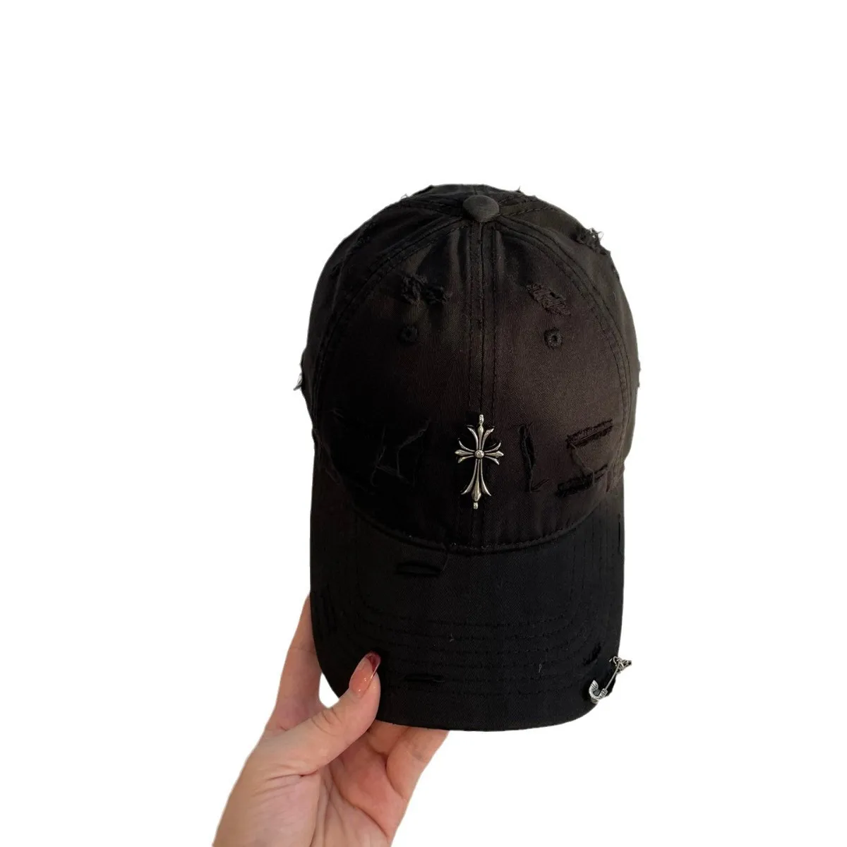 

New Trendy Brand Ripped Cross Baseball Cap, Unique Streetwear Casual Versatile Face-Slimming Sun Protection Couple Visor