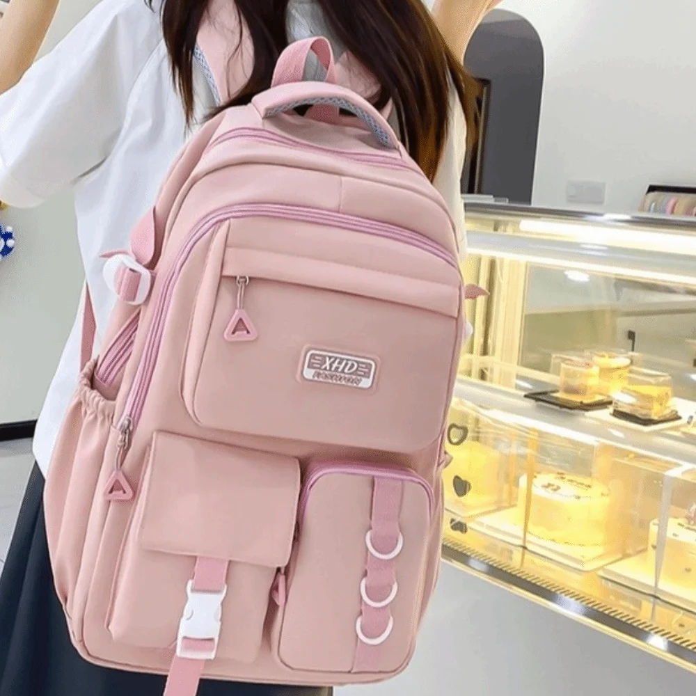 Nylon School Backpack Multi-pocket Large Capacity Laptop Rucksack Adjustable Padded Shoulder Straps Water-resistant