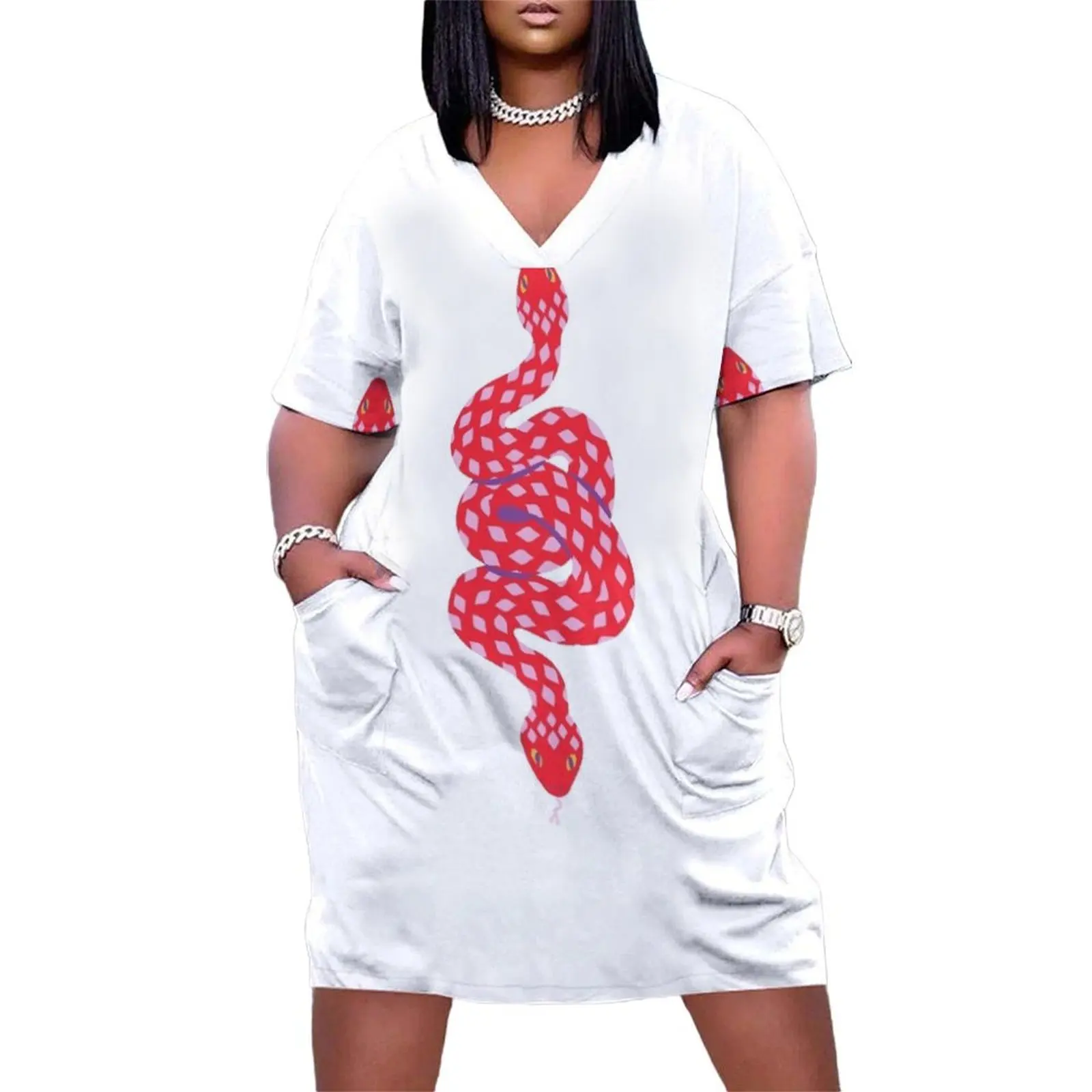 

red-snake, Loose Pocket Dress womans clothing Dresses for wedding party