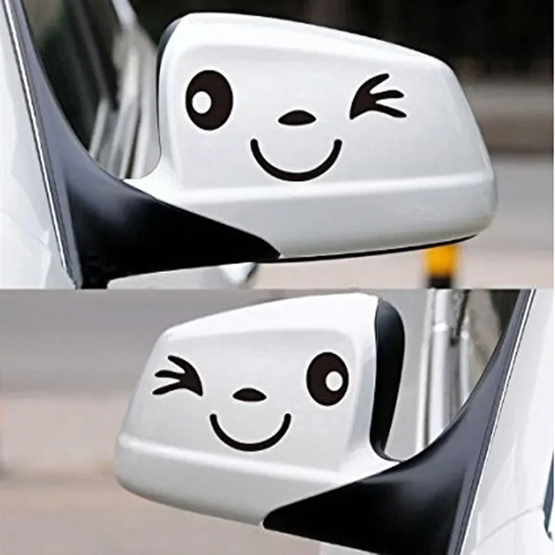 2pcs Reflective Cute Smile Car Sticker Rearview Mirror Sticker Car Styling Cartoon Smiling Eye Face Sticker Decal For All Cars