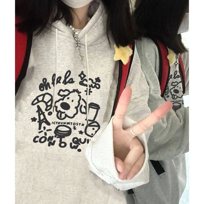 

Deeptown Kawaii Hoodies Women Harajuku Animal Print Sweatshirts Oversized Fashion Cute Vintage Loose Casual Streetwear Hoodies