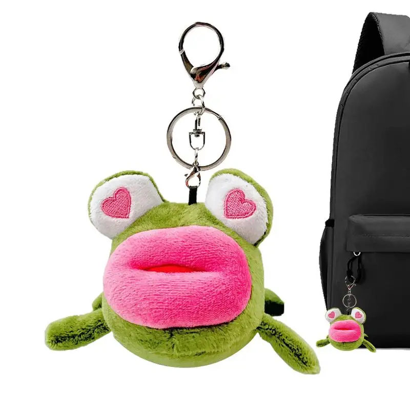 Animal recheado saco de pelúcia pingente, Sapo Keychain, boca grande, expressão engraçada, novidade chaveiros, saco ornamentos