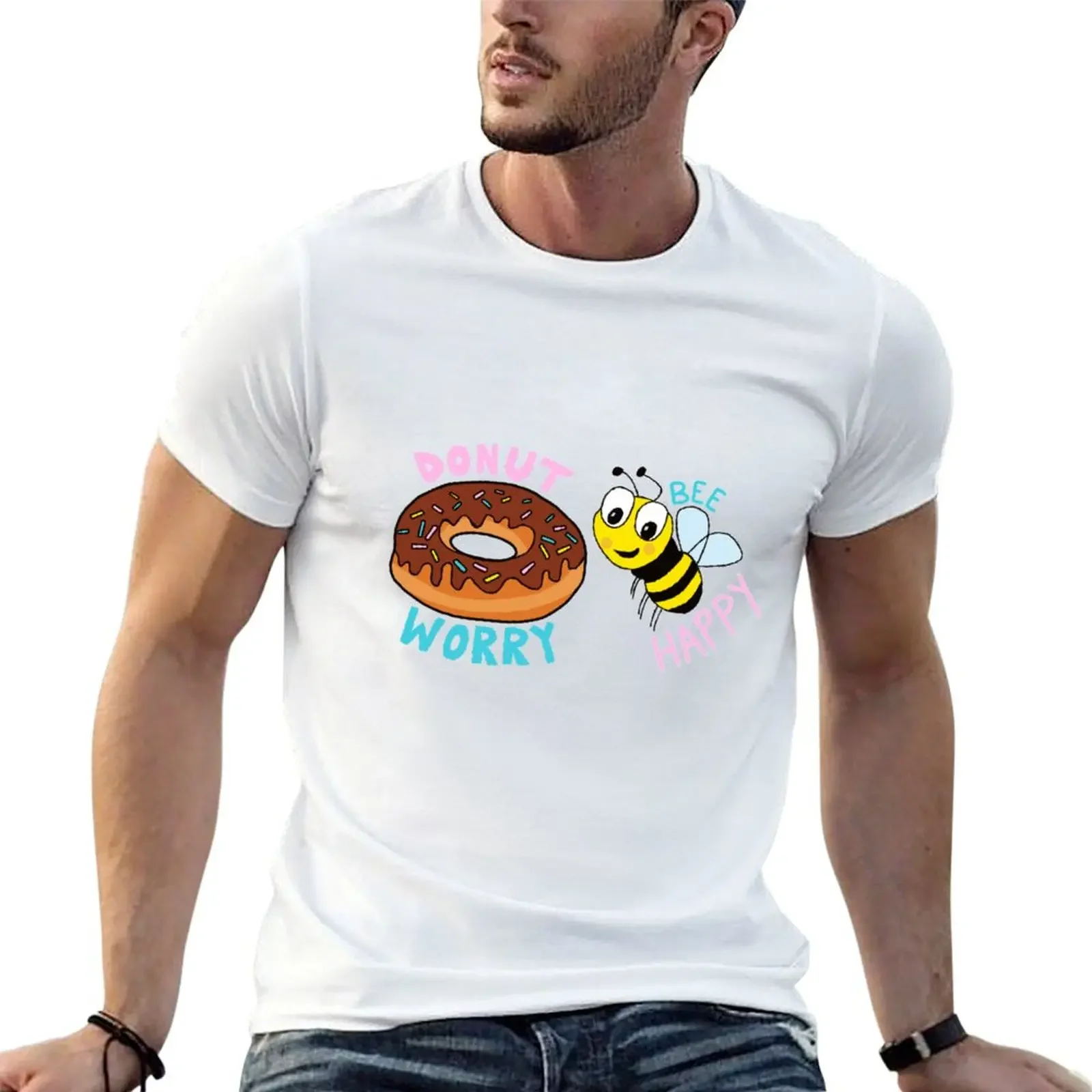 Donut Worry, Bee Happy T-Shirt blanks anime t shirts blacks men graphic t shirts