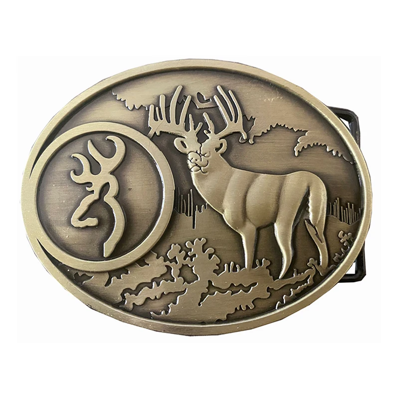 Western Skia Deer Pattern Zinc Alloy Men Belt Buckle Fashion Gold Plated Men Belt Buckle With 1.5in Belt Strap