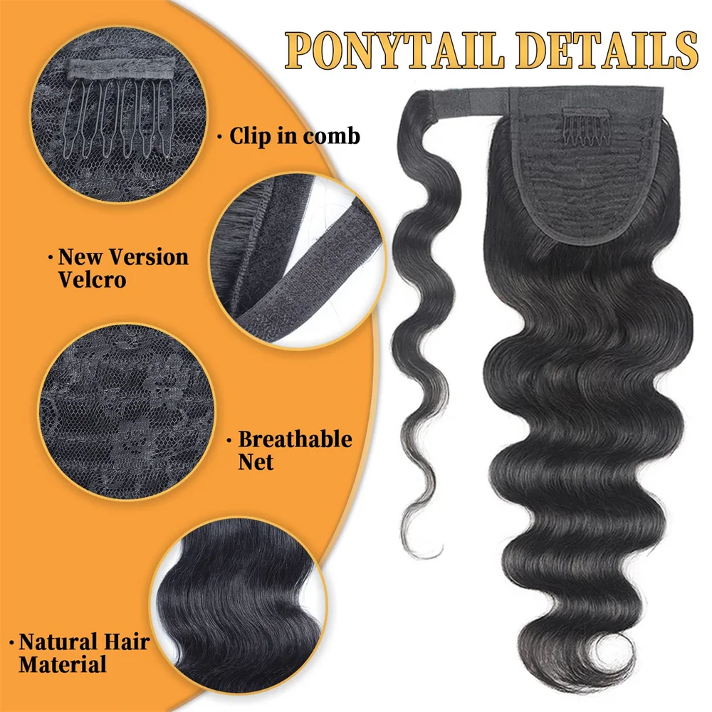 Body Wave Real Beauty Brazilian Ponytail Wrap Around Horsetail 100% Remy Wavy Human Hair Ponytail With Clips 100g Can Be Style