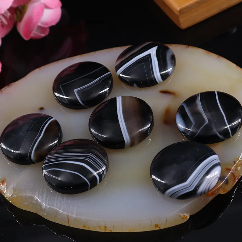 Wholesale 5pcs/pack Natural Black Stripe Agate Onyx 20mm 25mm 30mm 40mm 50mm Round Gemstone Cabochon Ring Face For Jewelry DIY