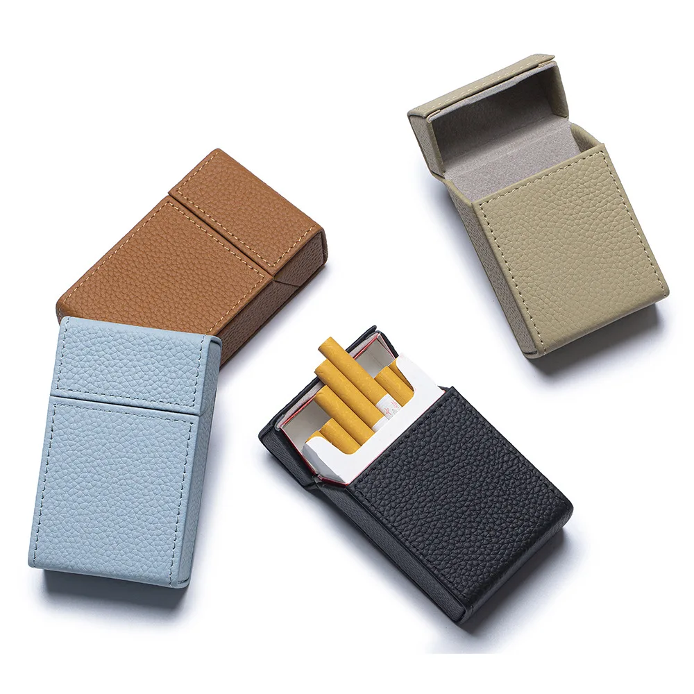 Magnetic Flip‑Top Genuine Leather Cigarette Holder Box Dust Resistant Hard Protective Cigarette Storage Case Coin Purse for Men