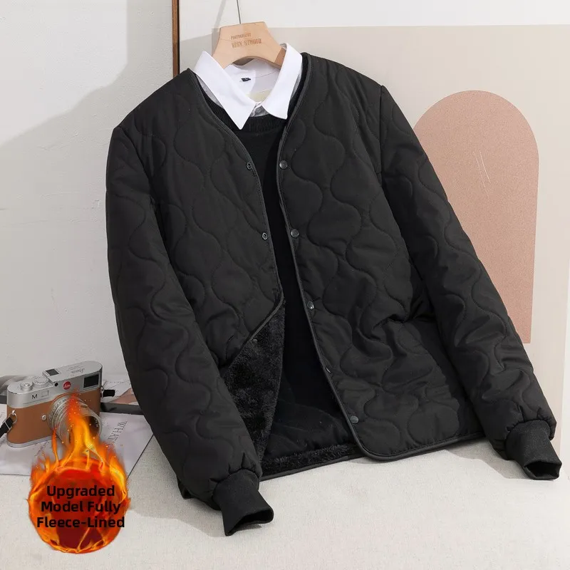 

Men's Winter Thiened Fce Lined Slim Fit Cotton Jaet Stand Sve Long Sve No Hoode Zipper Closure Casual Faion
