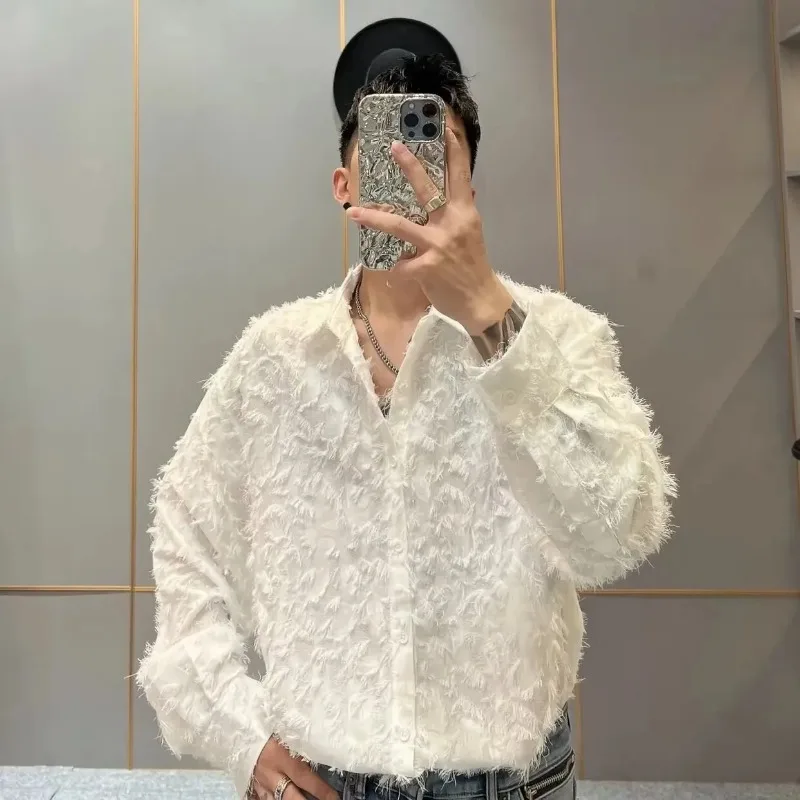 Light Luxury Chic Autumn Three-dimensional Feather Korean Style Shirt Trendy Men's Shirt with Long Sleeves
