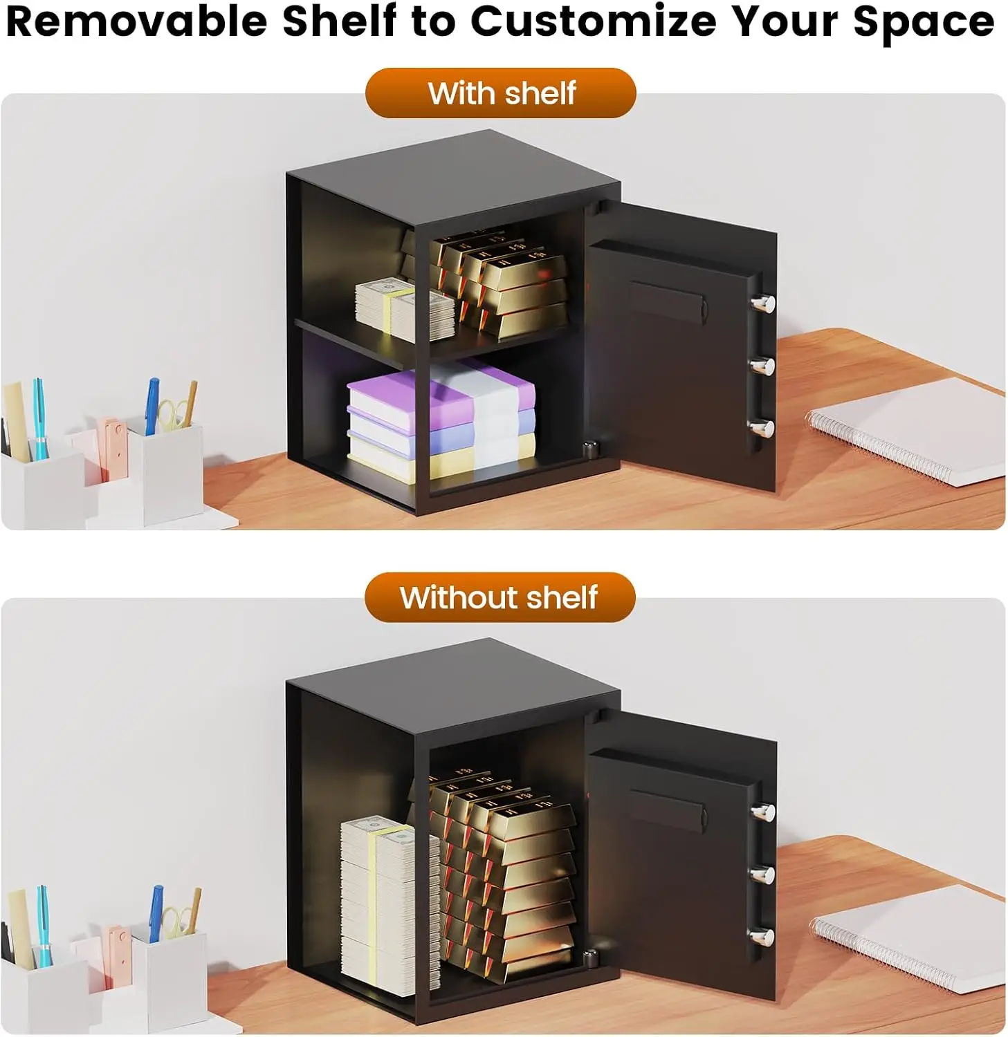 Home Safe Fireproof Waterproof Bag Digital Security Lock Box Document Safe Jewelry Removable Shelf Smart Alert System Mute Funct