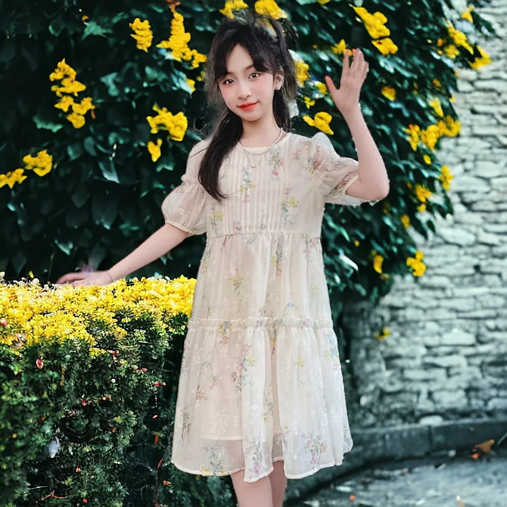 Summer Outfits Baby Kids Flower Dresses for Girls Princess Dress Floral Short Sleeve Children Lolita Costumes 6 8 10 12 13 Years