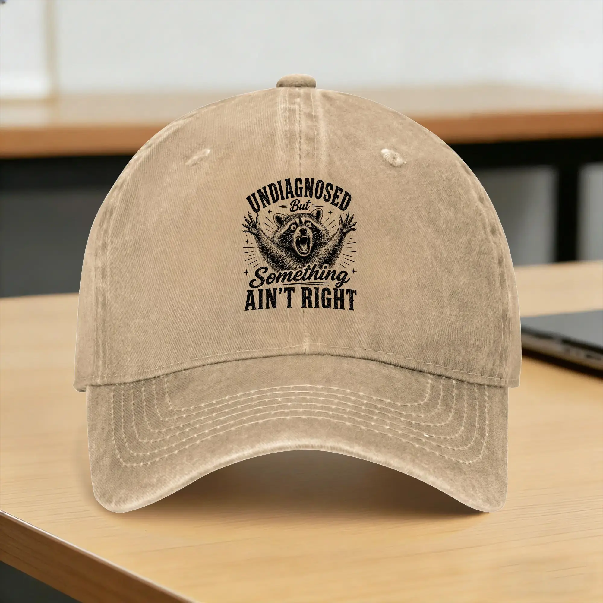 Undiagnosed But Something Ain‘t Right Funny Raccoon Casual Baseball Cap Summer Trucker Hat Wholesale Hiking Fishing Snapback Cap